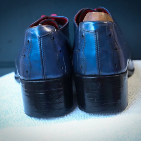 SALE - Jeffery-West 8-D US Blue Mens Wingtip Burnished Oxford Dress Shoes main image 7